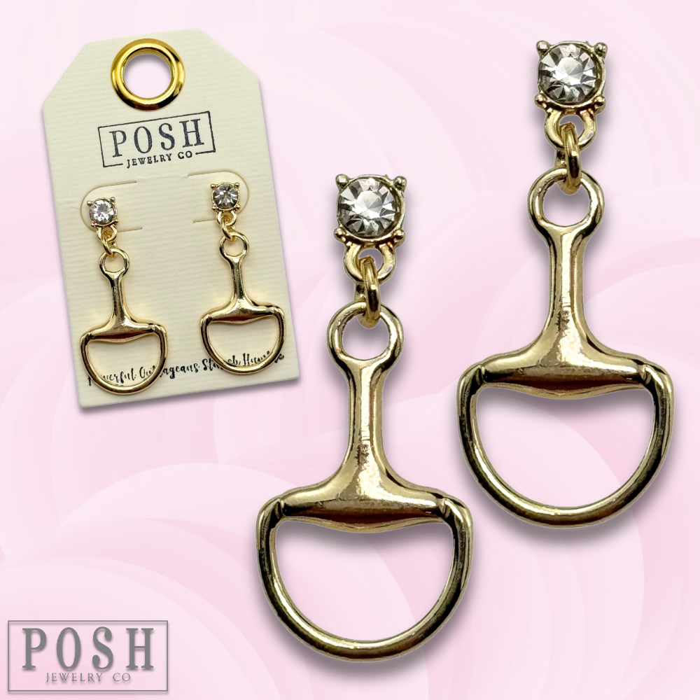 Equestrian charm rhinestone earring: Gold