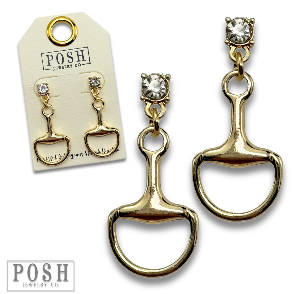 Equestrian charm rhinestone earring: Gold
