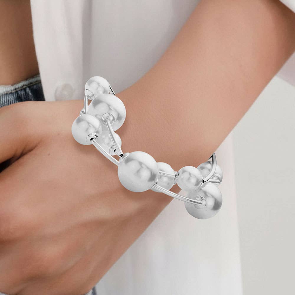 3PCS - Pearl Stretch Multi Layered Bracelets: Silver