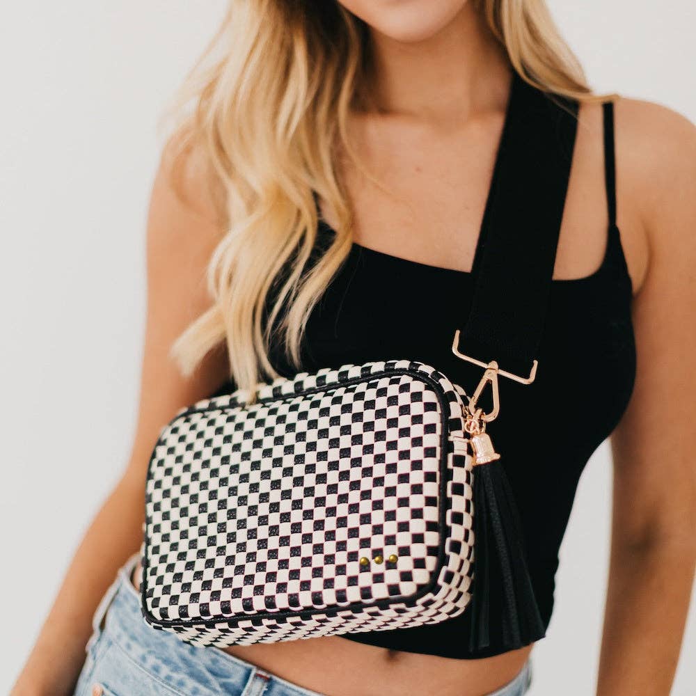 Woven Willow Camera Crossbody Bag Wholesale: Brown
