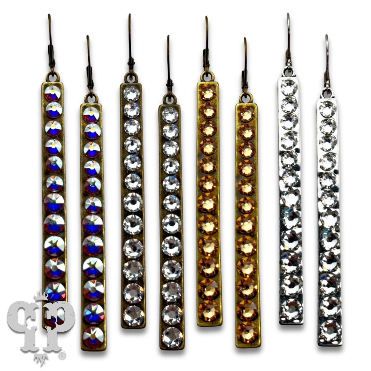 Sleek bar earring with Austrian crystals: White