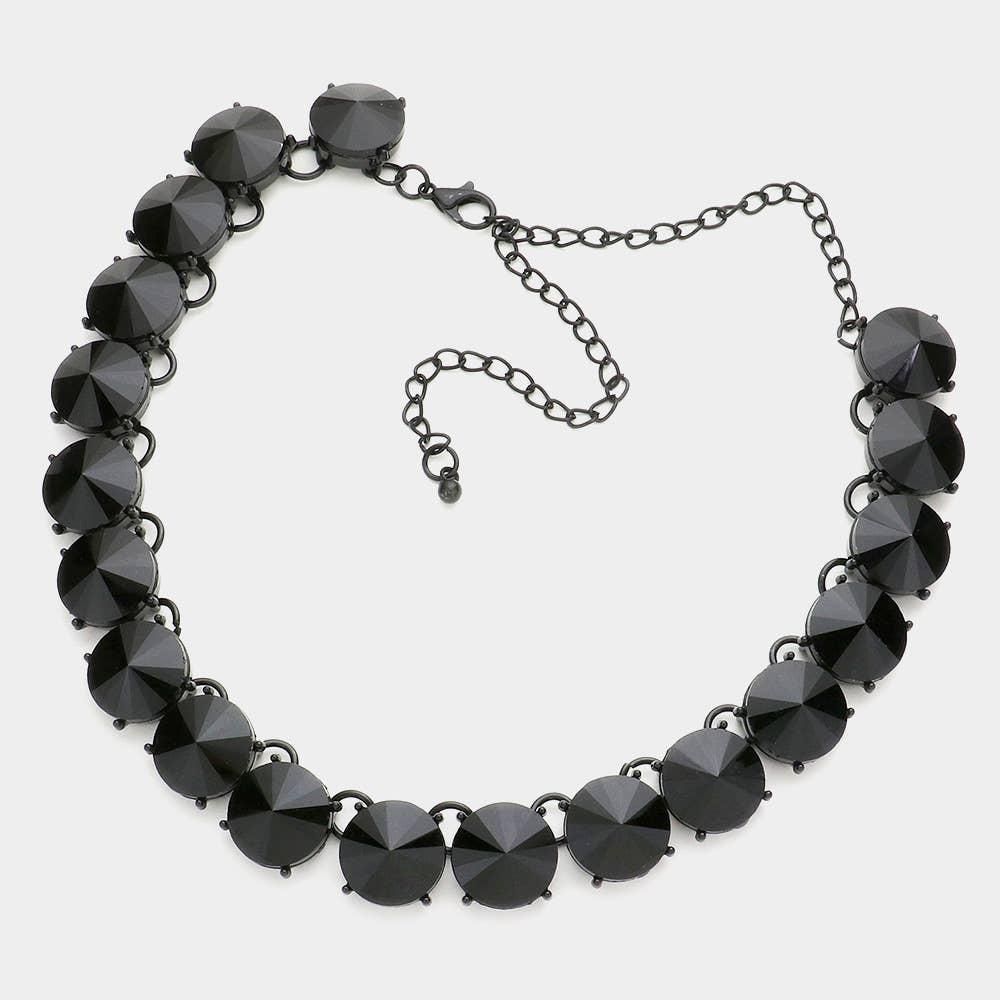 Round Stone Link Evening Necklace: AB,Silver