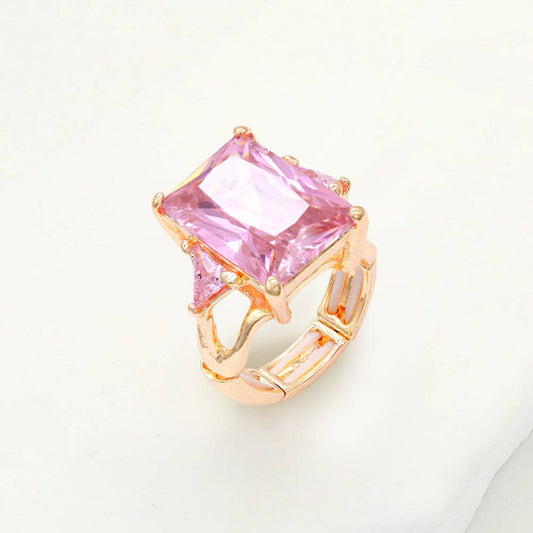 Rectangle Crystal Stretch Ring: Pink