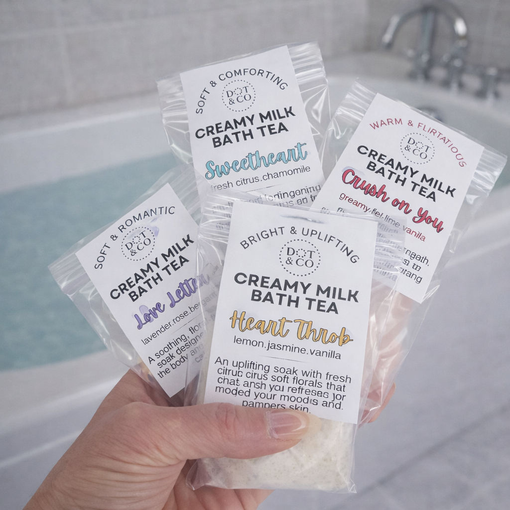 Valentine Milk Bath Tea Bags– Bath Bomb Experience, No Mess: 💜Love Letter -lavender.rose.bergamot