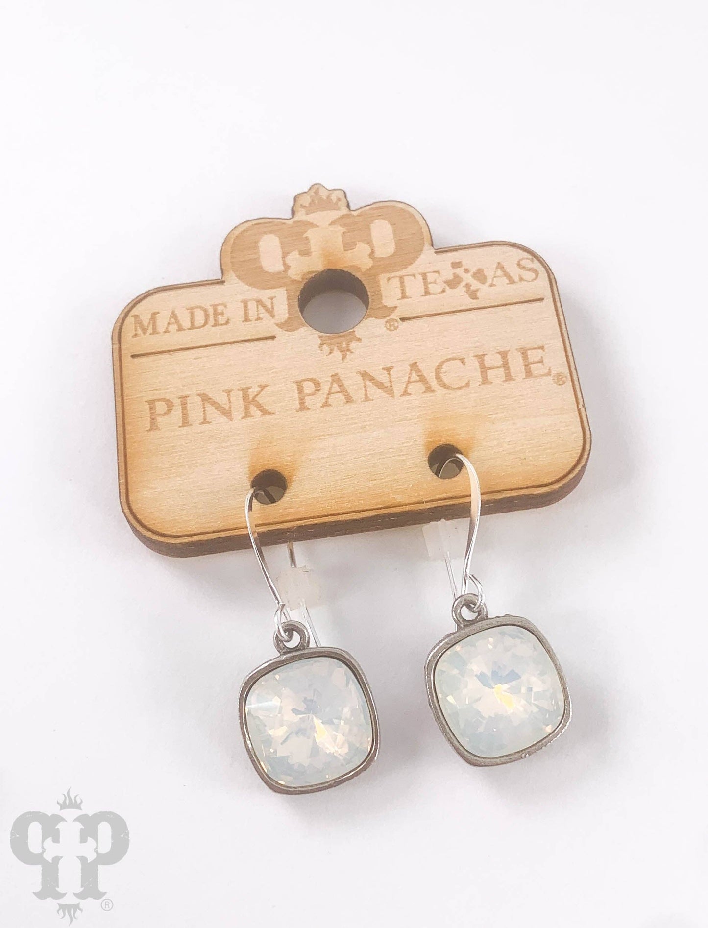 Austrian square crystal hook earring, 12mm: Clear/Bronze