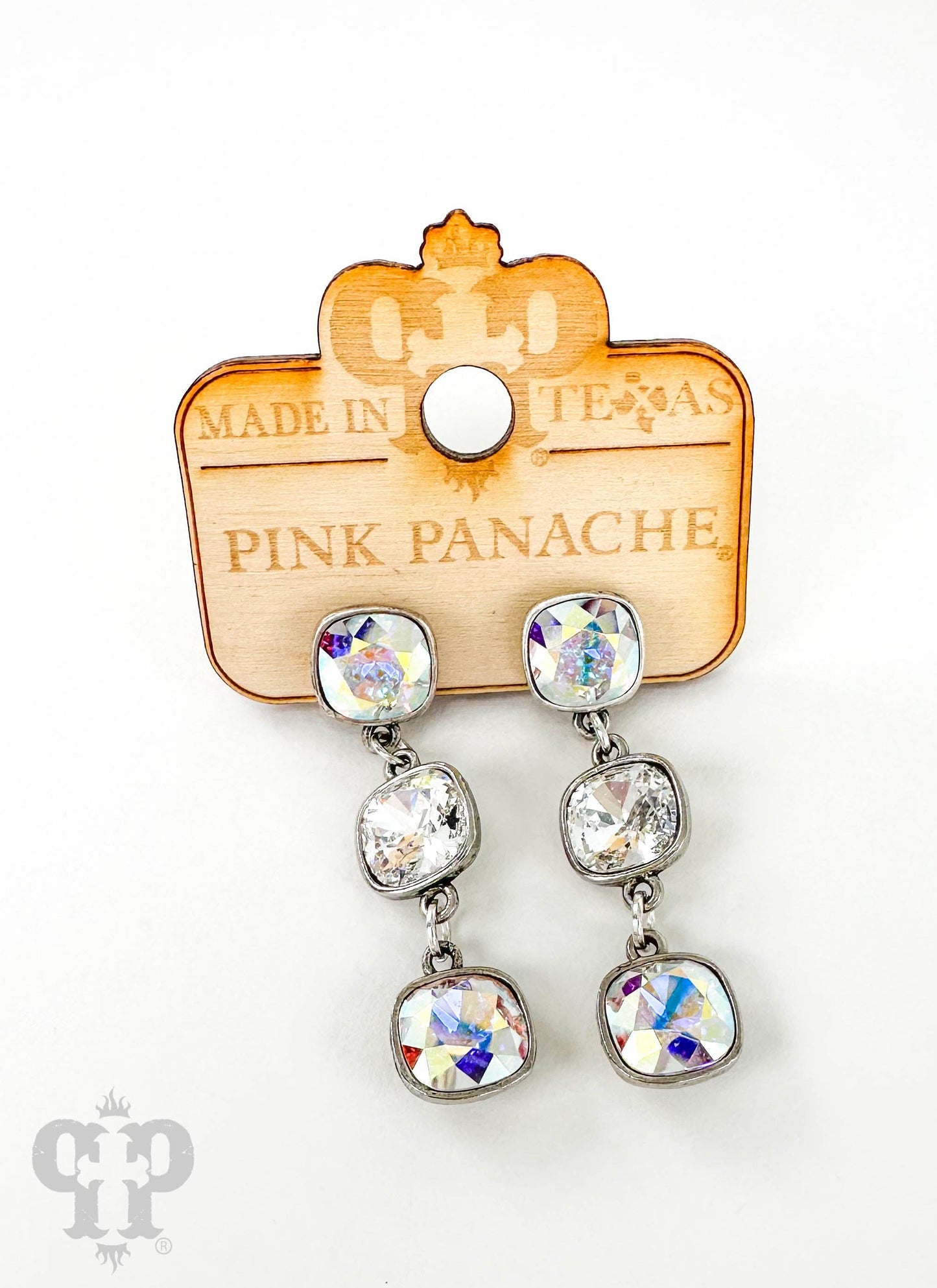 Triple Austrian crystal drop earring: Pink/Silver