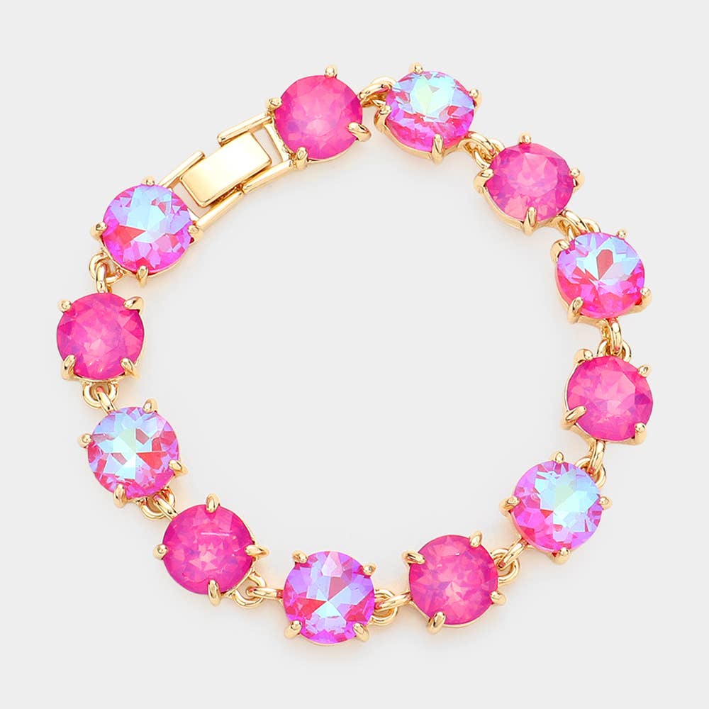 American USA Round Stone Link Evening Bracelet: AB,Multi