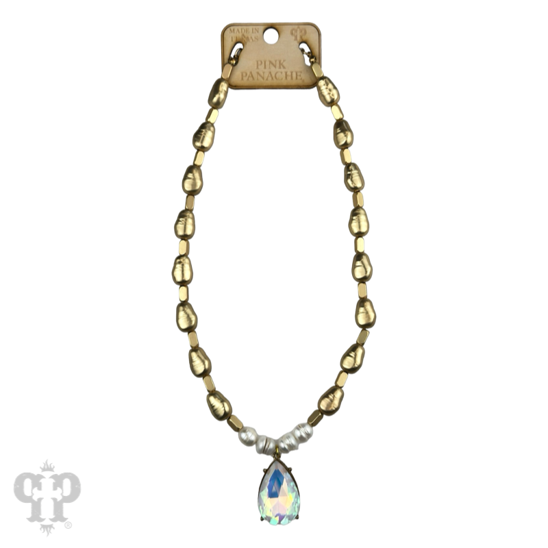 Gold and pearl bead necklace with pendant - LC: Gold