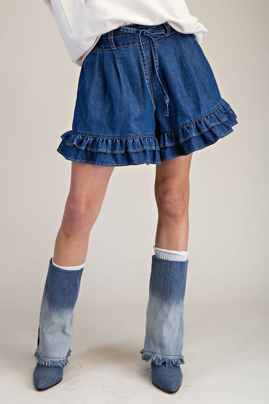 RUFFLE DENIM SHORTS