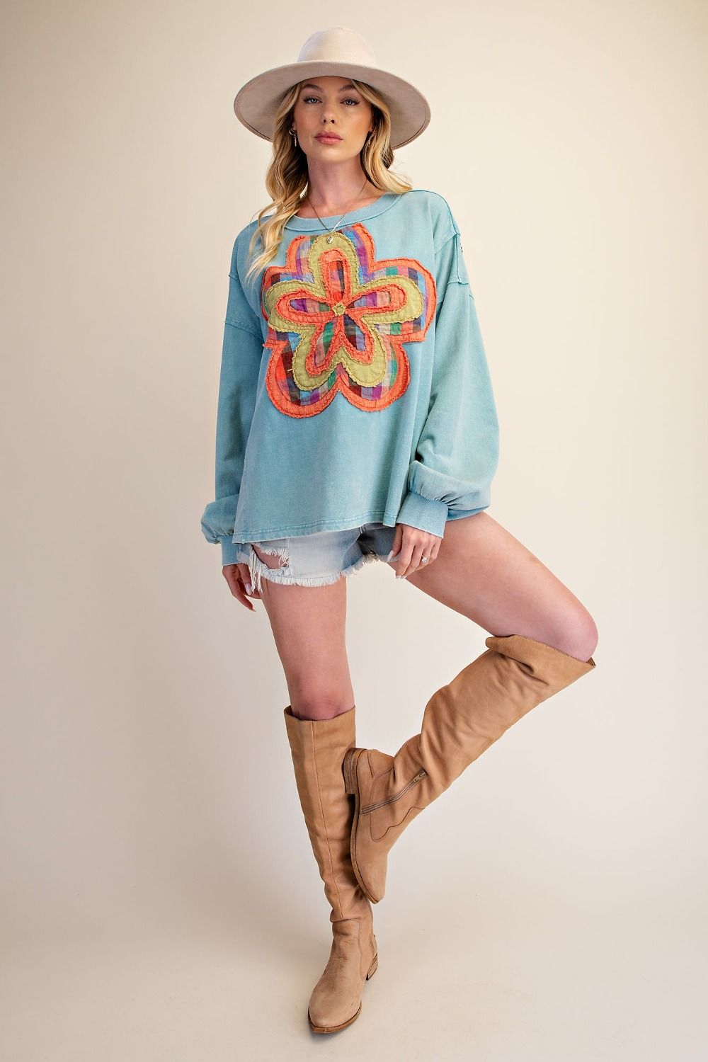 Dusty Blue Flower Shirt