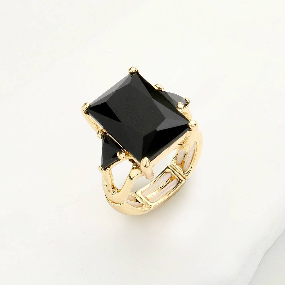 Rectangle Crystal Stretch Ring: Pink