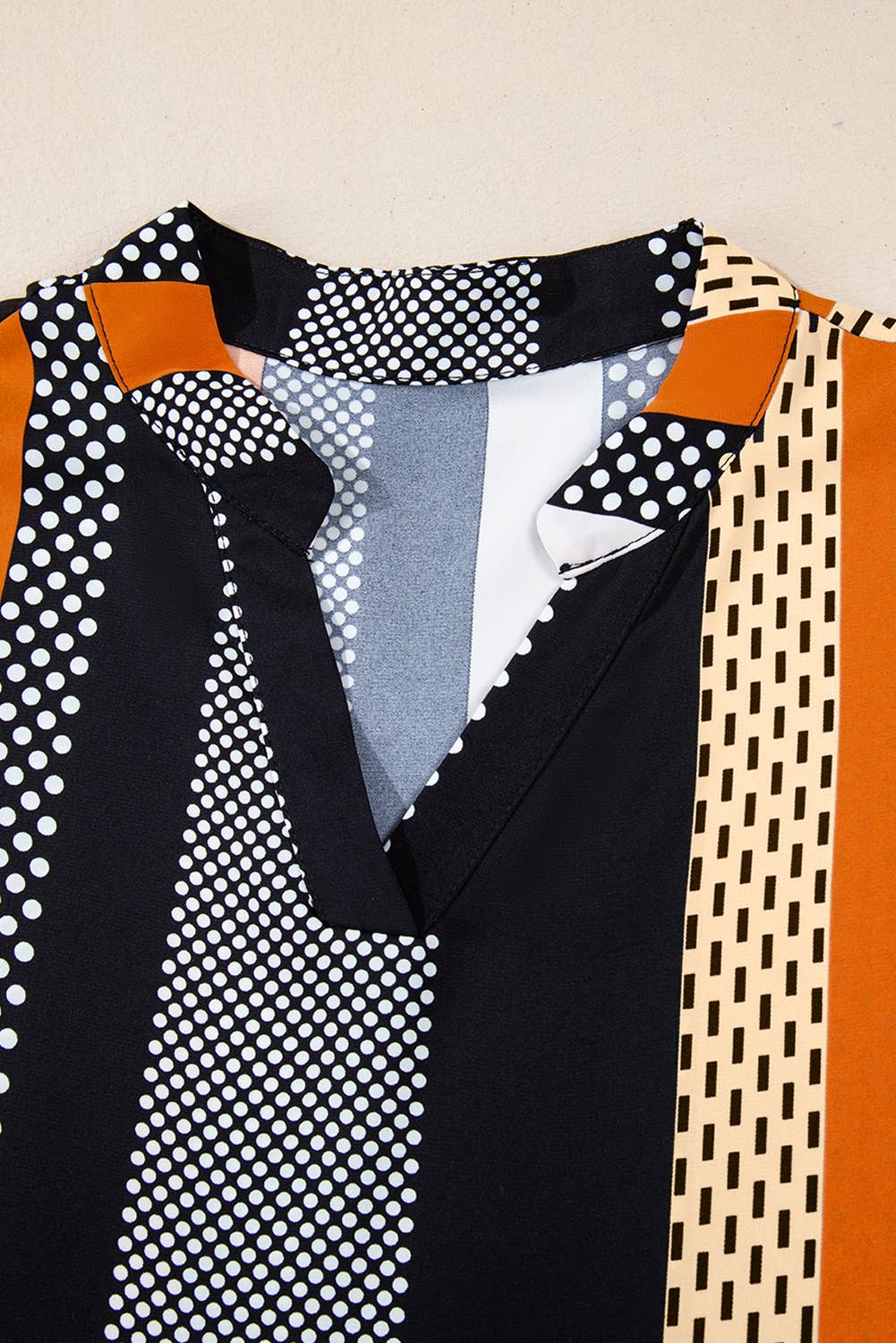 Striped Polka Dot Print V Neck Long Sleeve Mini Dress (S-XL): Multi-Colored / Missy / M