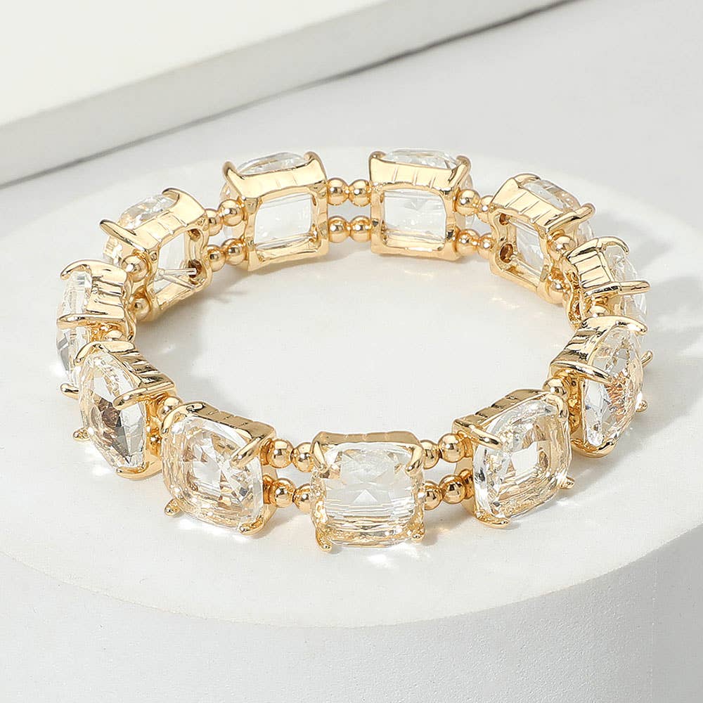 Cushion Square Stone Stretch Evening Bracelet: LV-AB