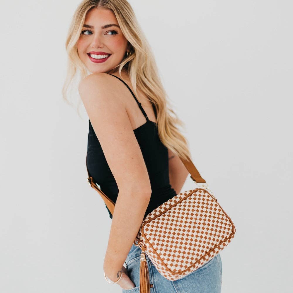 Woven Willow Camera Crossbody Bag Wholesale: Brown
