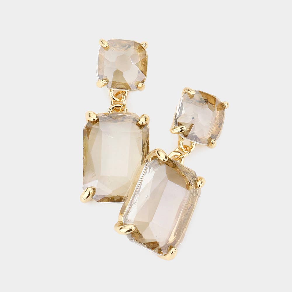 Square Rectangle Glass Stone Link Dangle Evening Earrings: G-MT-AB