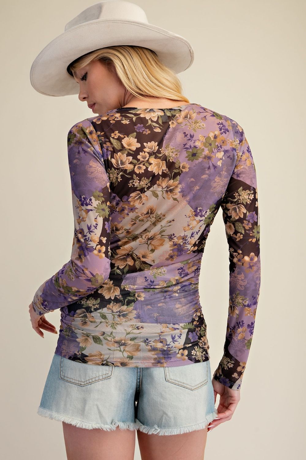 FLORAL PRINT MESH TOP