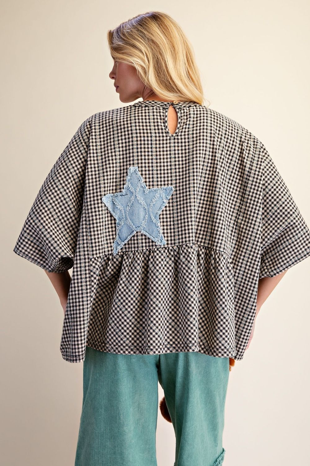 STAR PATCH WASHED PLAID TOP