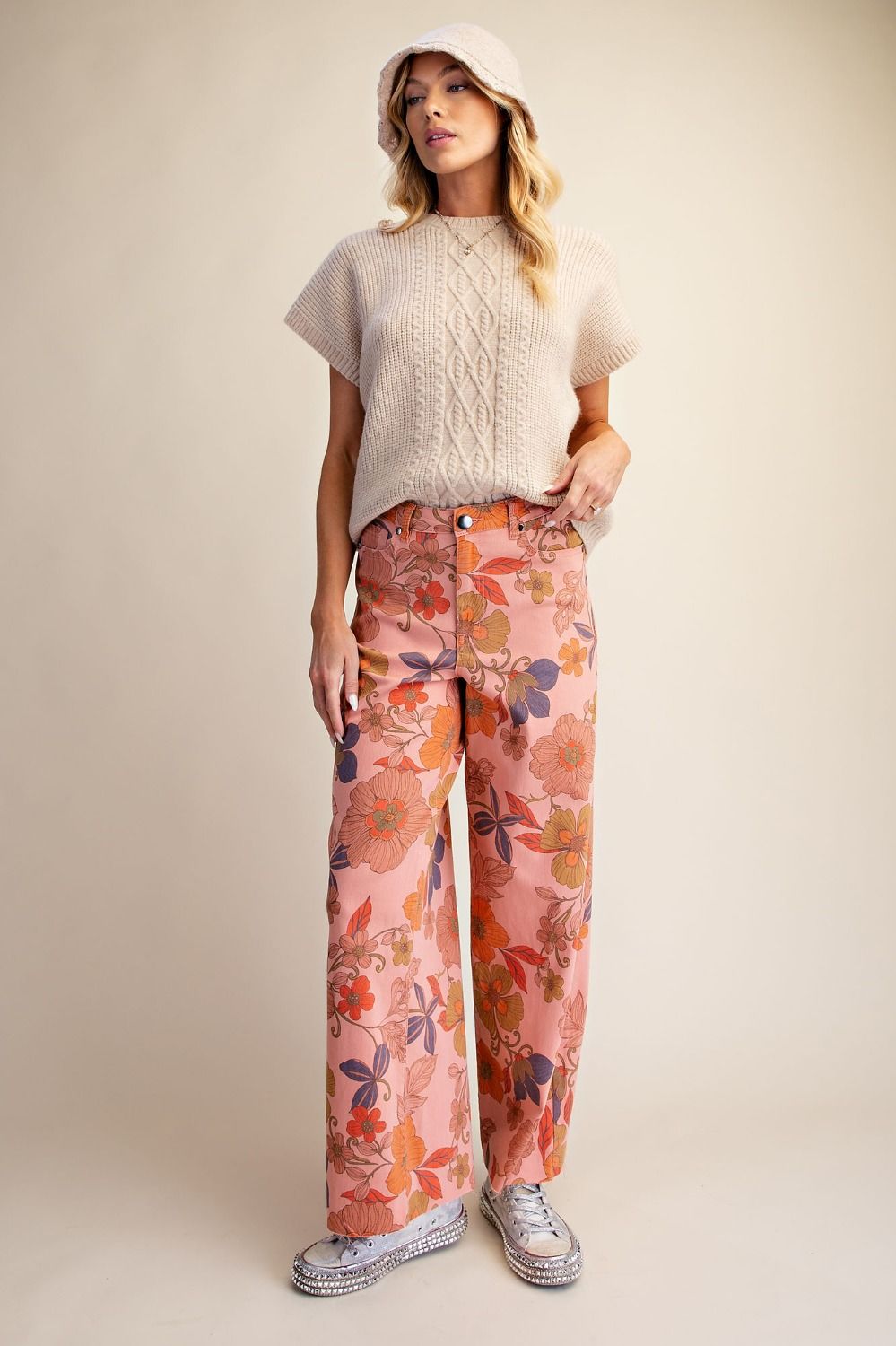 FLORAL PRINT TWILL PANTS