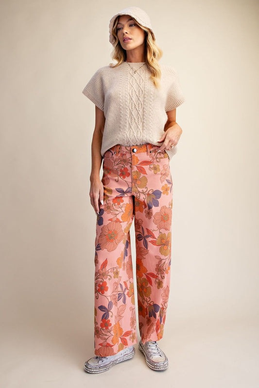 FLORAL PRINT TWILL PANTS