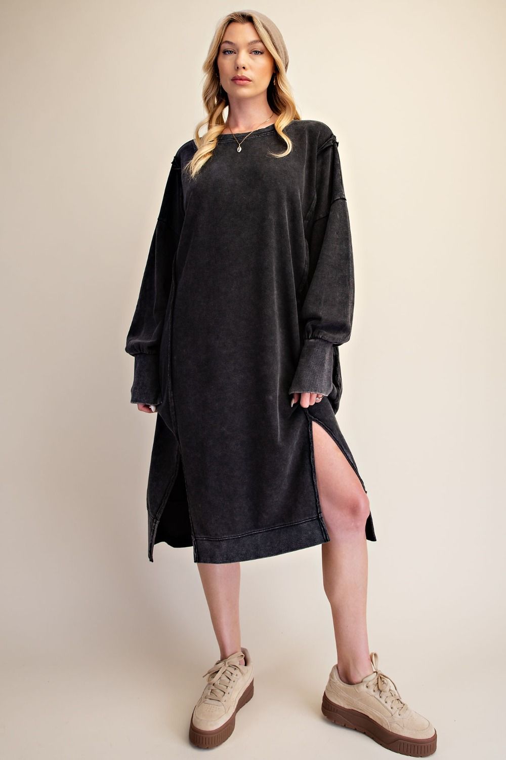WASHED TERRY PULLOVER DRESS