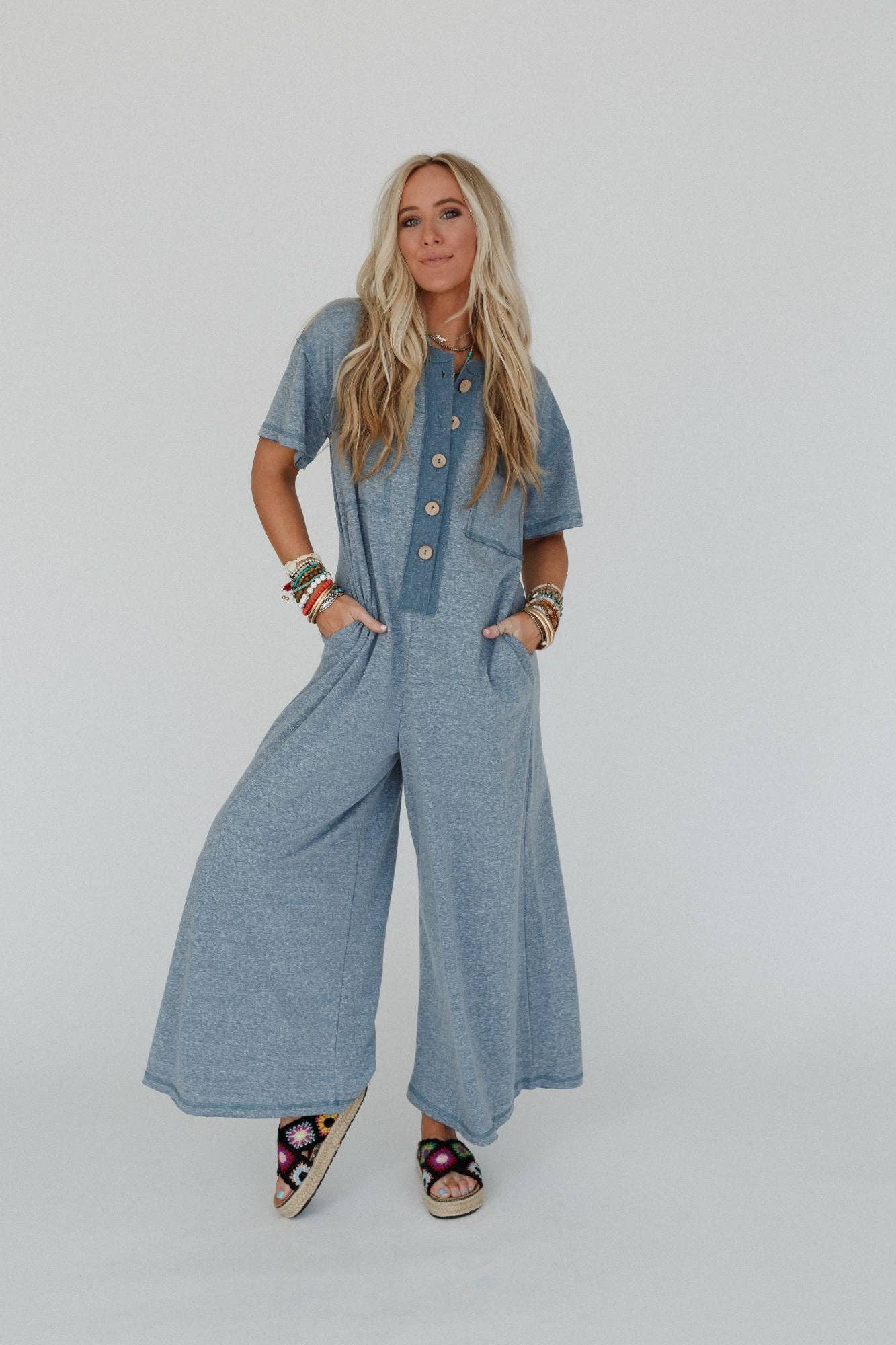 Jodi Short Sleeve Jumpsuit - Teal: XL