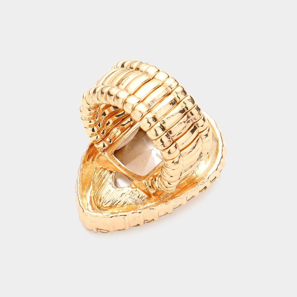 Crystal rhinestone teardrop stretch cocktail ring: Lavender