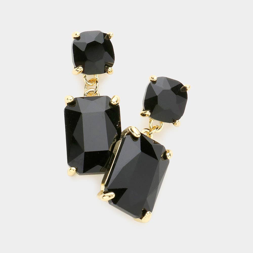 Square Rectangle Glass Stone Link Dangle Evening Earrings: G-BL-AB