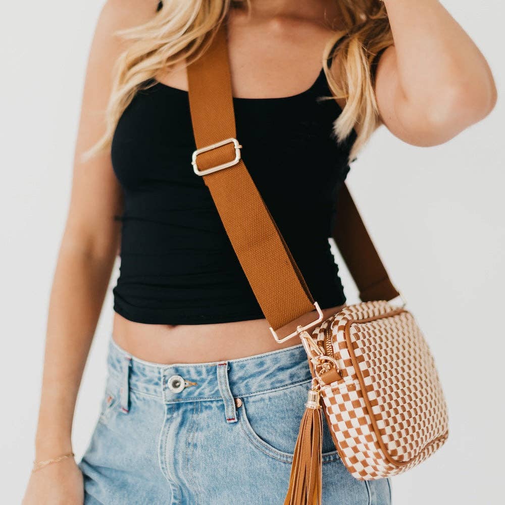 Woven Willow Camera Crossbody Bag Wholesale: Brown