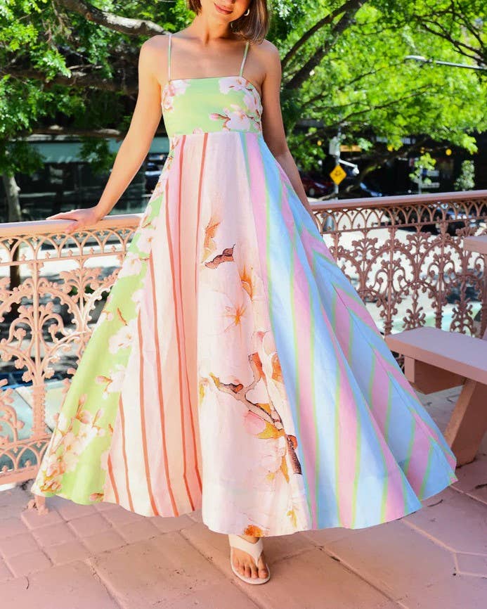 Resort Slip Blossoms Print Maxi Dress: Green / XL