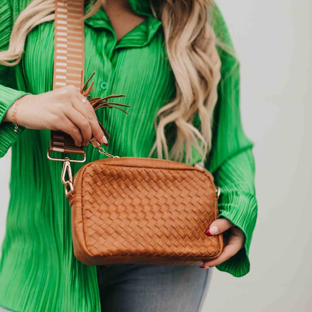 Woven Willow Camera Crossbody Bag Wholesale: Brown