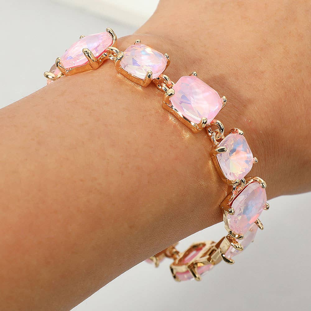 Cushion Square Stone Link Evening Bracelet: BL-AB