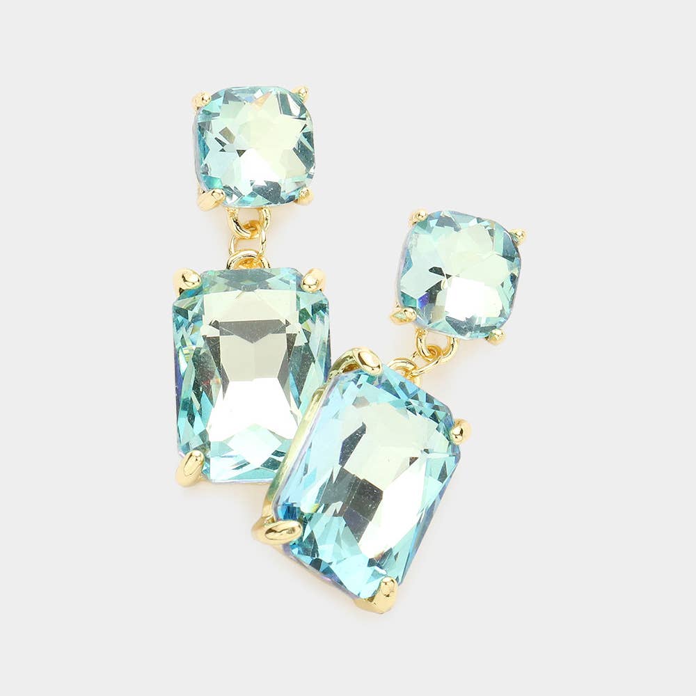 Square Rectangle Glass Stone Link Dangle Evening Earrings: G-MT-AB