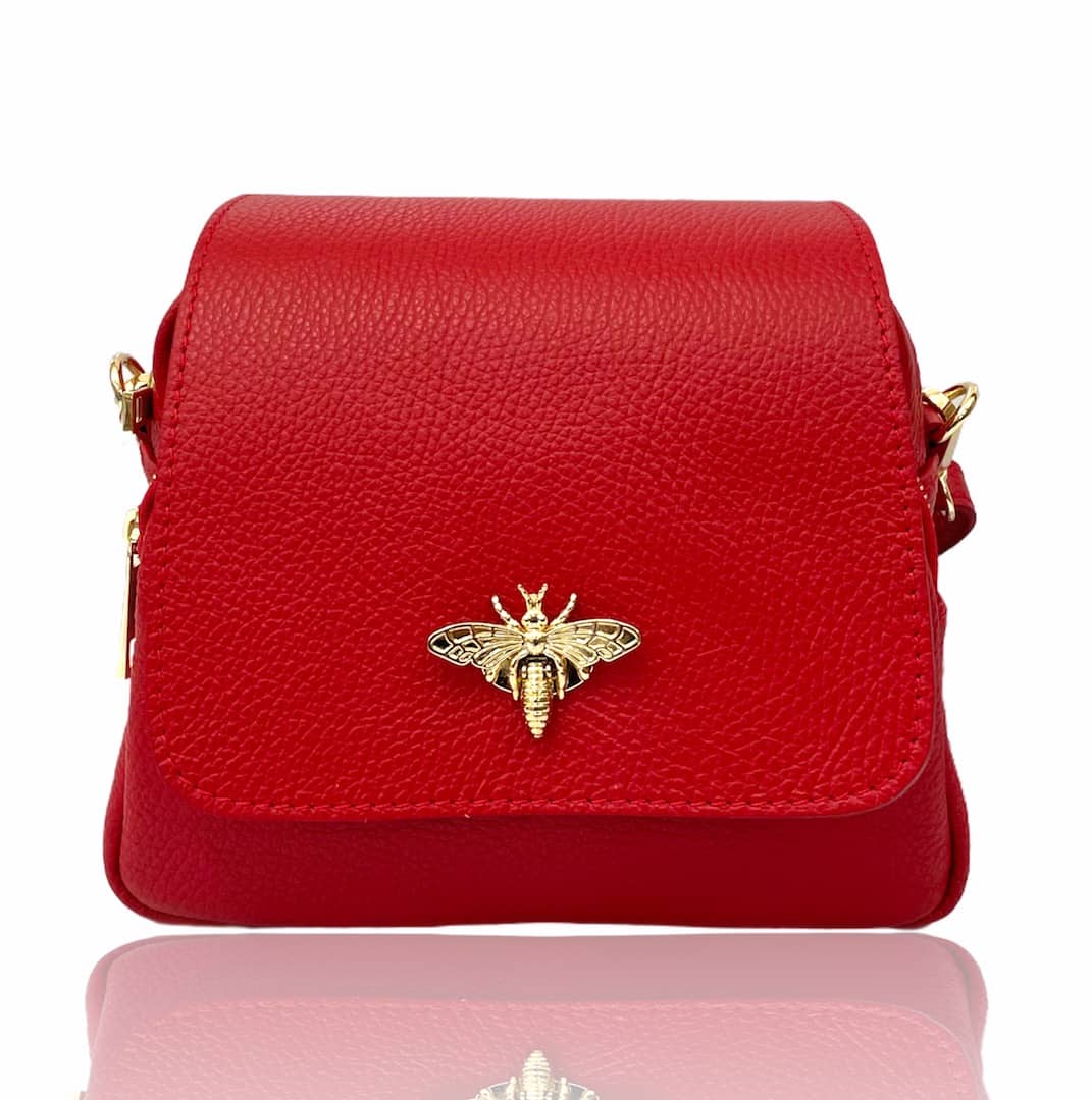 Bumble Bee Leather Crossbody  Bag JIJOU CAPRI: RED