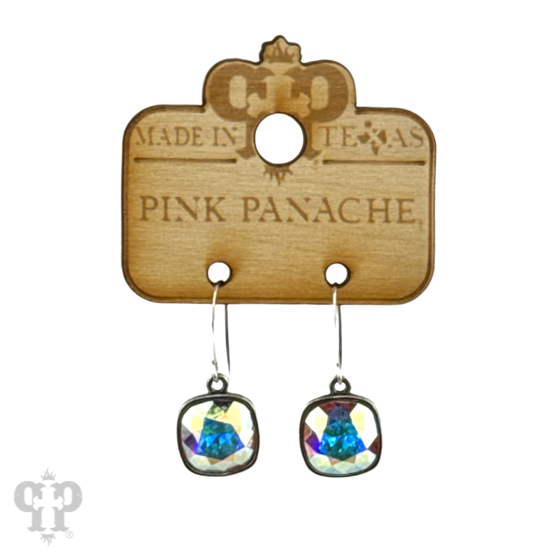Austrian square crystal hook earring, 12mm: Clear/Bronze