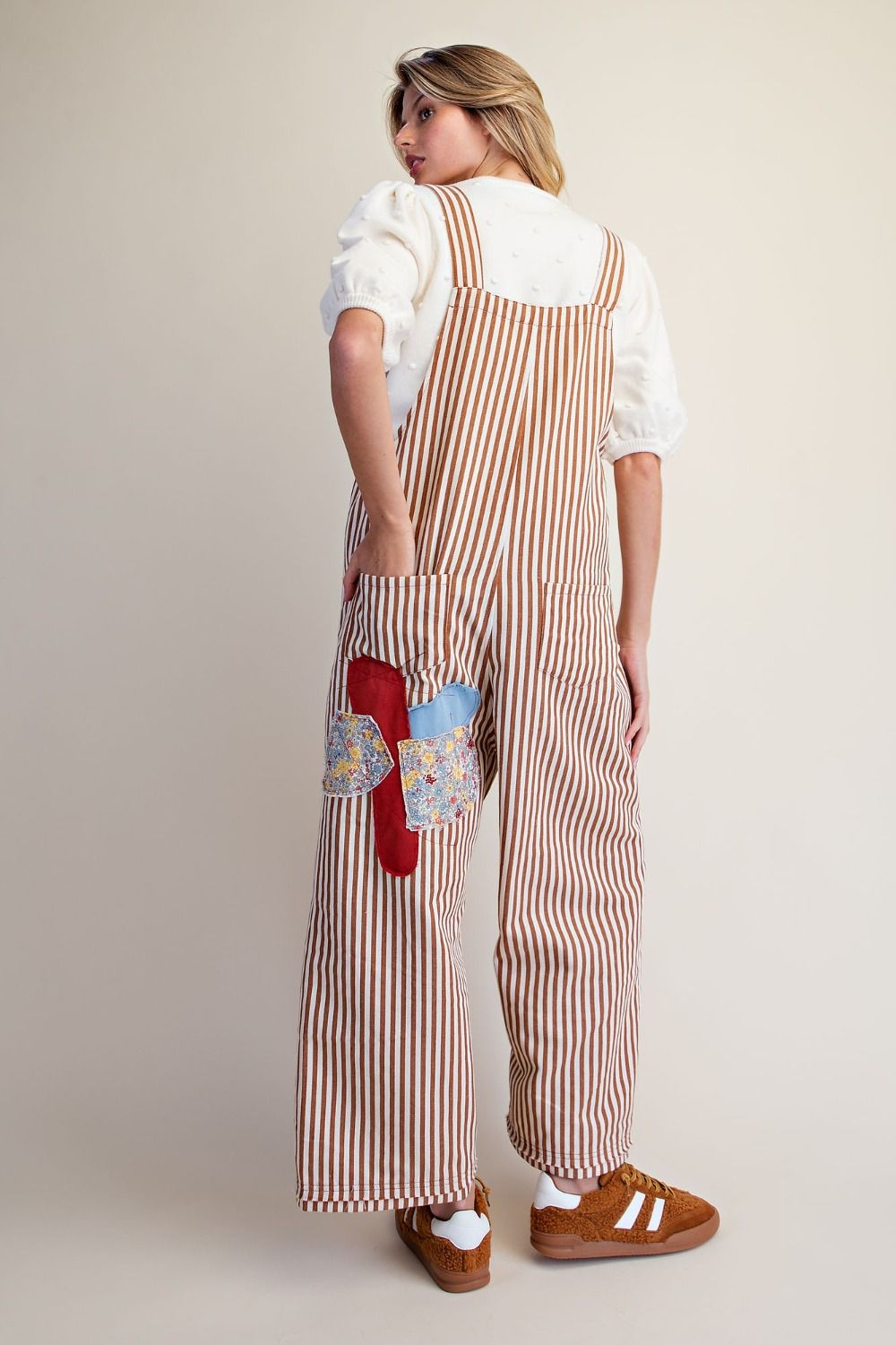 STRIPED WASHED TWILL OVERALLS