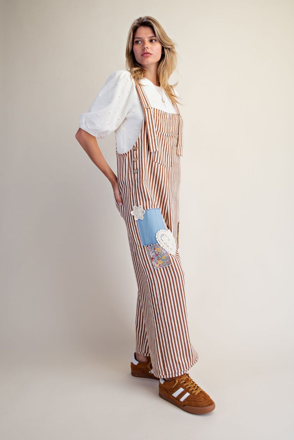 STRIPED WASHED TWILL OVERALLS