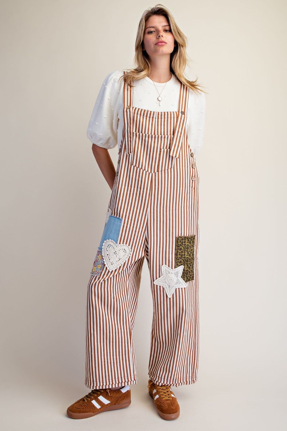 STRIPED WASHED TWILL OVERALLS