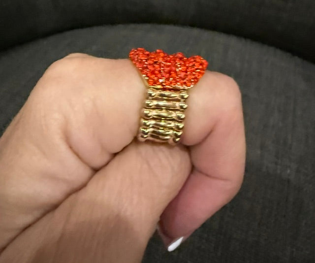 Gold Rhinestone Ring - Red