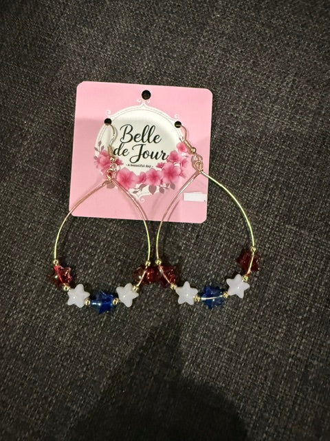Gold Star Fishook Earring -RWB